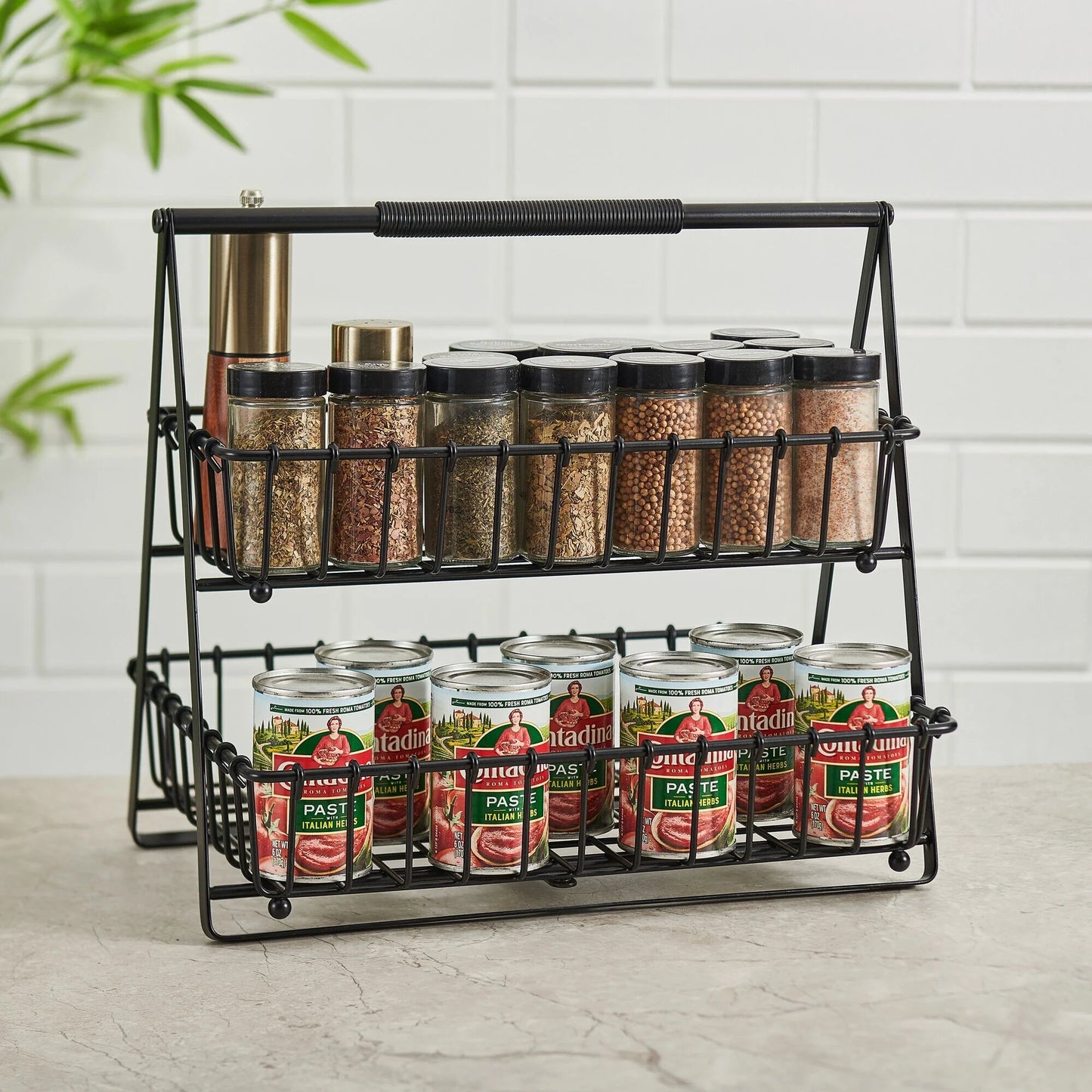 Gourmet Basics by Mikasa Flax 2-Tier Basket, Black/Wire