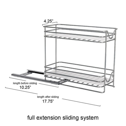 Household Essentials 2-Tier Brushed Nickel Spice Rack Organizer, Sliding Pantry Organizer