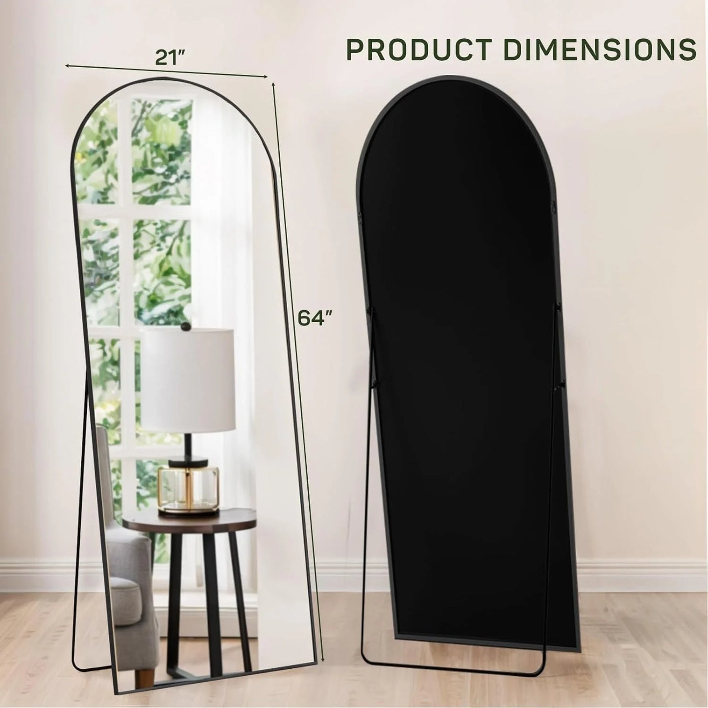 Full Length Mirror with Stand, Floor Mirror with Aluminum Alloy Frame for Bedroom, Standing Full Body Mirror for Wall, Cloakroom