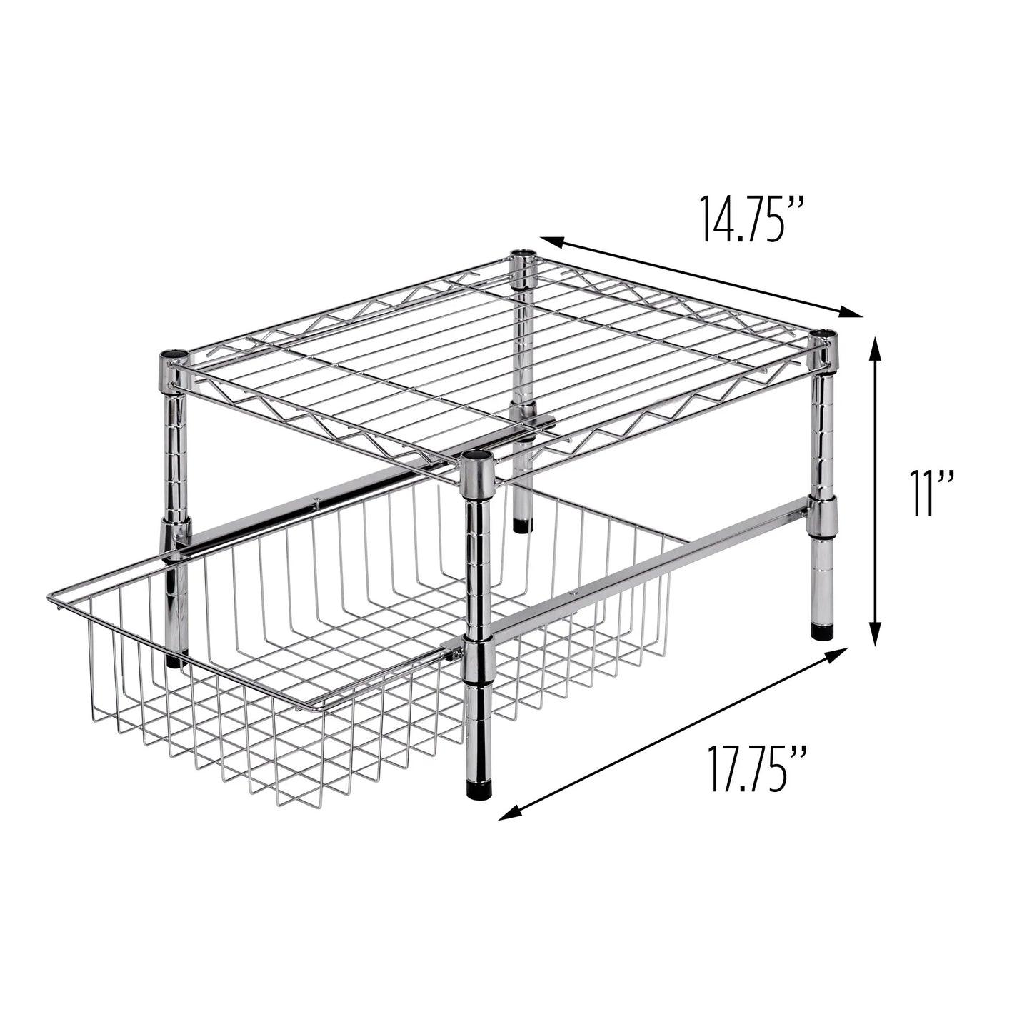 Honey-Can-Do Chrome Cabinet or Sink Organizer with Basket and Shelf