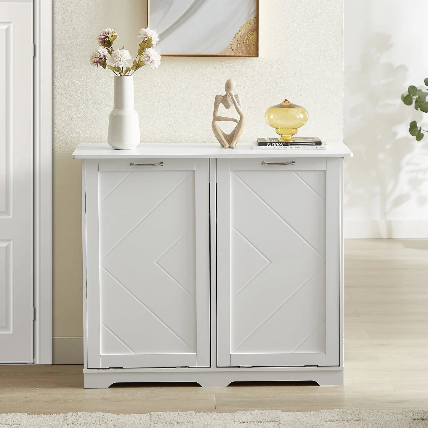 Double Tilt Out Trash Cabinet Free Standing 10 Gallon Recycling Trash Can Cabinet with negative ion and deodorizing function