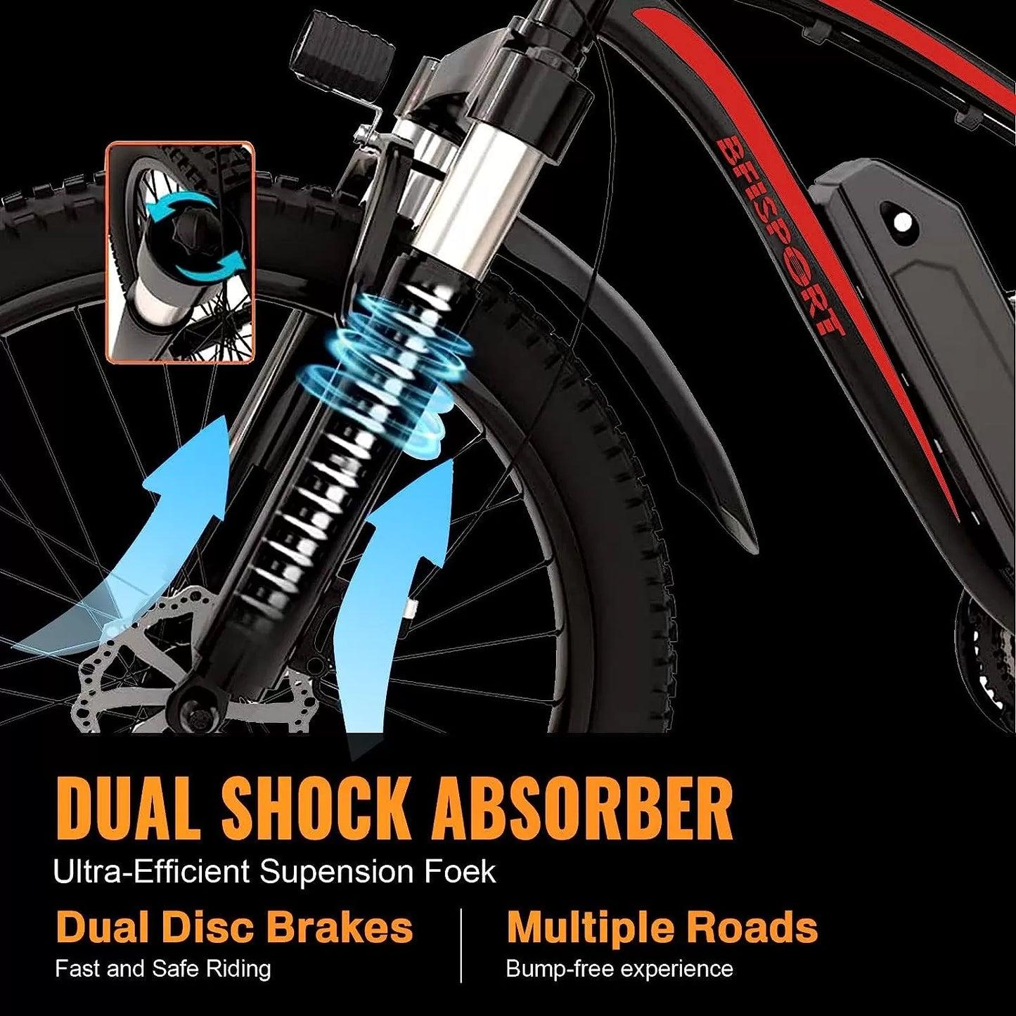BFISPORT EB26 Electric Bike for Adults 750W/Peak 1000W Electric Bicycle 48V 15AH LG Battery Electric Bike 26" Fat Tire Mountain28mph Shimano 21 Speed Gears Dual Shock Absorber Electric Bike