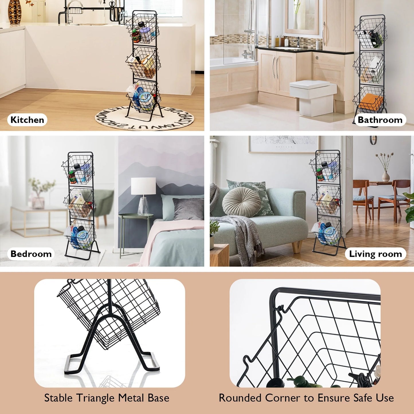 Costway 3-Tier Wire Fruit Basket Stand Kitchen Snack Vegetable Storage - See Details