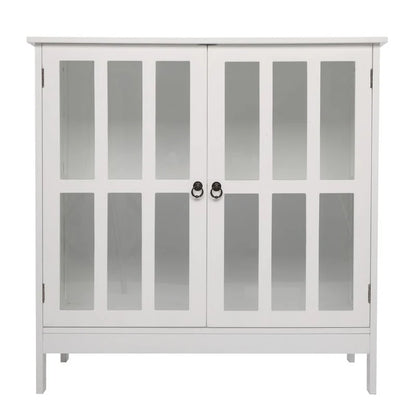 Transparent Door Free Standing Accent Storage Cabinet For Kitchen Dining White