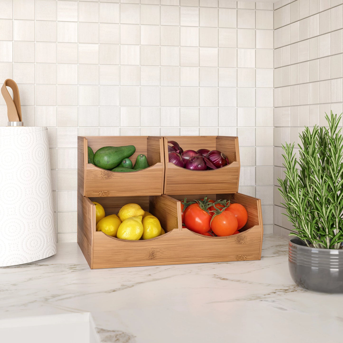 Seville Classics 3-Piece Stackable Bamboo Bin Organizer Set