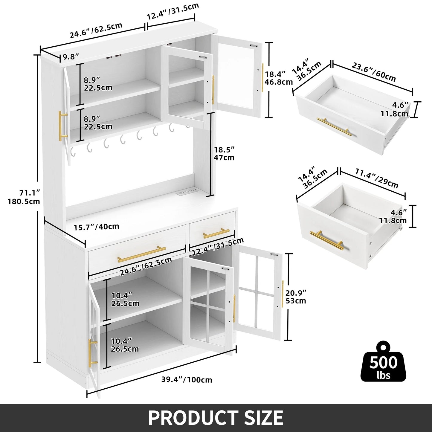 Moasis 71'' Kitchen Pantry Storage Cabinet Microwave Stand Hutch Cabinet with Power Outlet