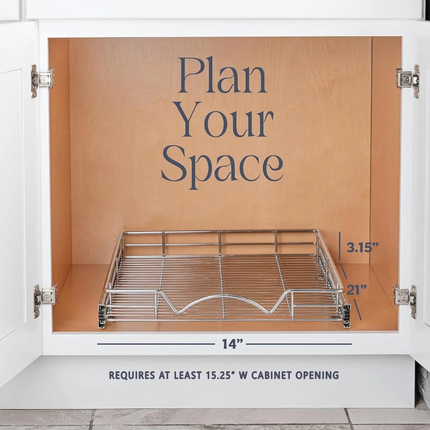 Pull Out Cabinet Drawer Organizer, Heavy Duty- Steel Metal- Chrome Finish