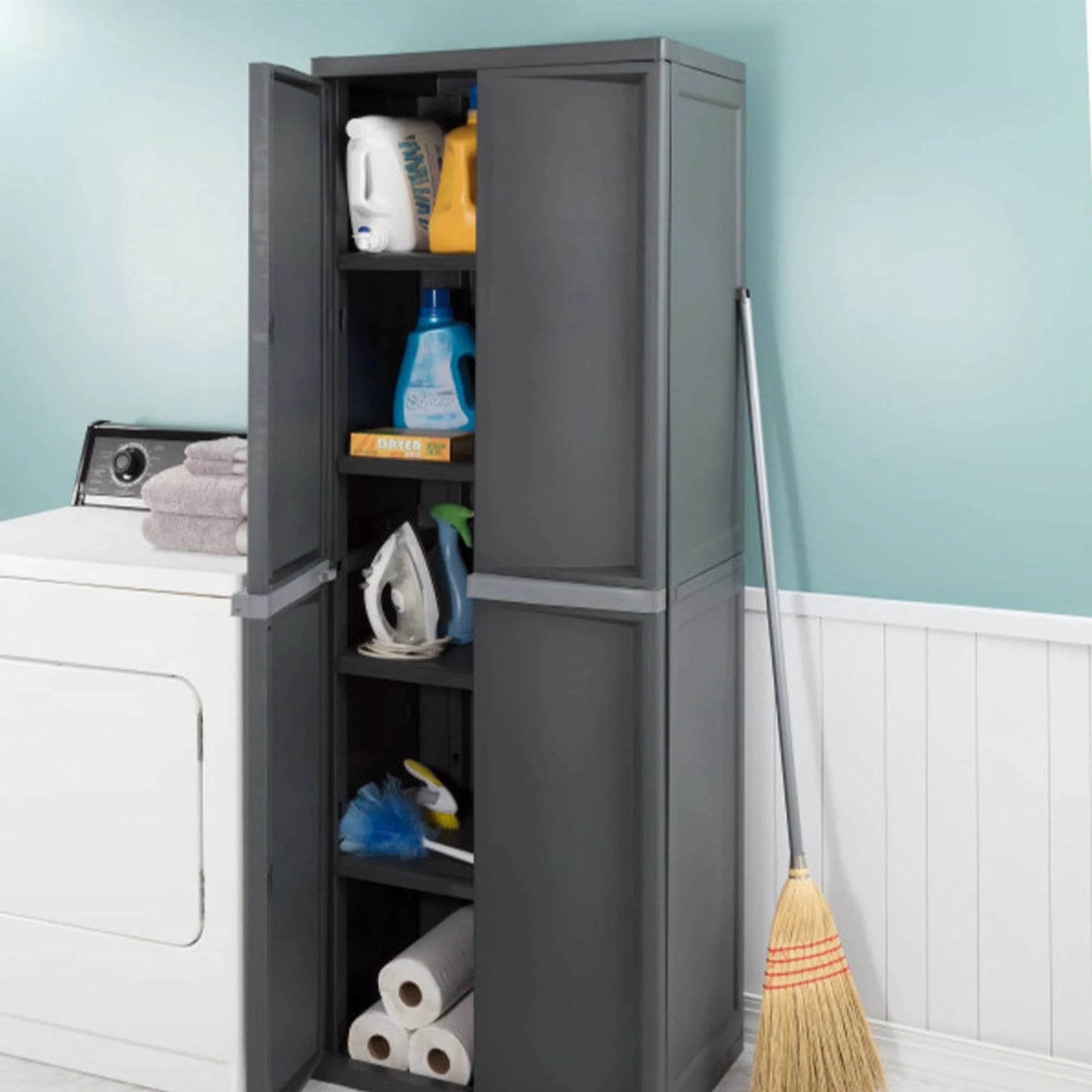 Sterilite 2 Pack Adjustable 4-Shelf Garage Storage Cabinet Bin Organizer, Gray - 2 Pack