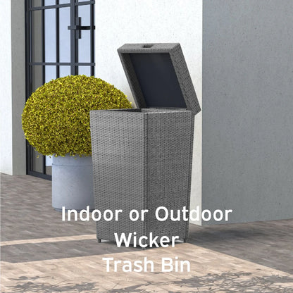Nestl Outdoor Trash Can with Lid - 30 Gallon Durable Wicker Garbage Can for Patio
