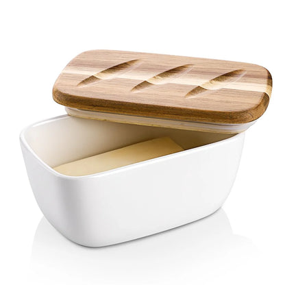 DOWAN 6.5" Large Butter Dish - Ceramic Butter Dish with Lid, White