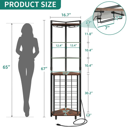 Moasis 4-Tier Corner Wine Rack Bar Storage with Glass Holder and Shelves