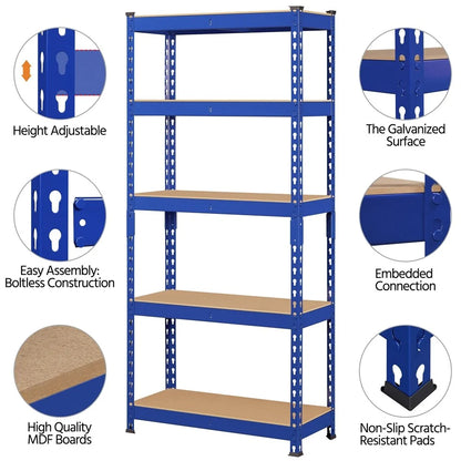 Yaheetech 5 Tiers Boltless Storage Shelf 330lb Capacity for Each Tier,Metal Frame MDF Wood Boards