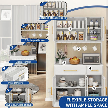Moasis 71'' Kitchen Pantry Storage Cabinet Microwave Stand Hutch Cabinet with Power Outlet