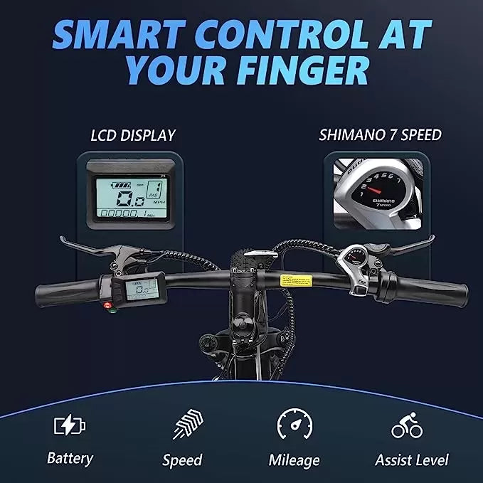 26"x4" Fat Tire Ebike Electric Bicycle, 500W 48V 13AH Removable Battery, 20MPH Electric Mountain Bike Snow Beach E-Bike Suspension Fork, Shimano 7 Speed