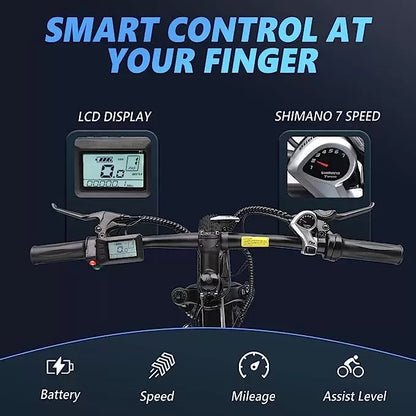 26"x4" Fat Tire Ebike Electric Bicycle, 500W 48V 13AH Removable Battery, 20MPH Electric Mountain Bike Snow Beach E-Bike Suspension Fork, Shimano 7 Speed