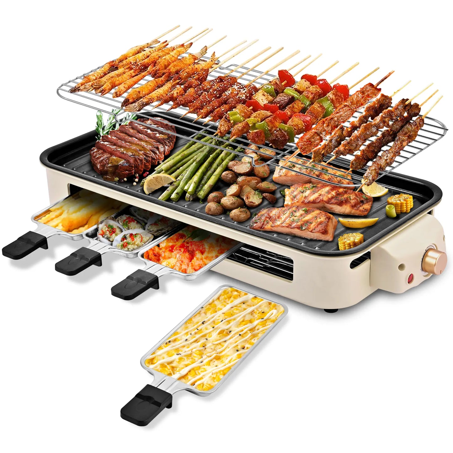 Pukomc Electric Indoor Grill,2 in 1 Indoor Grills for Kitchen with Grill Net & Non-Stick Cooking Removable Plate