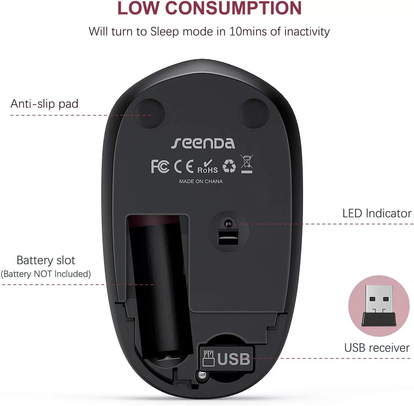 seenda Wireless Mouse, 2.4G Noiseless Mouse with USB Receiver - Portable Computer Mice for PC, Tablet, Laptop with Windows System - Mint Green