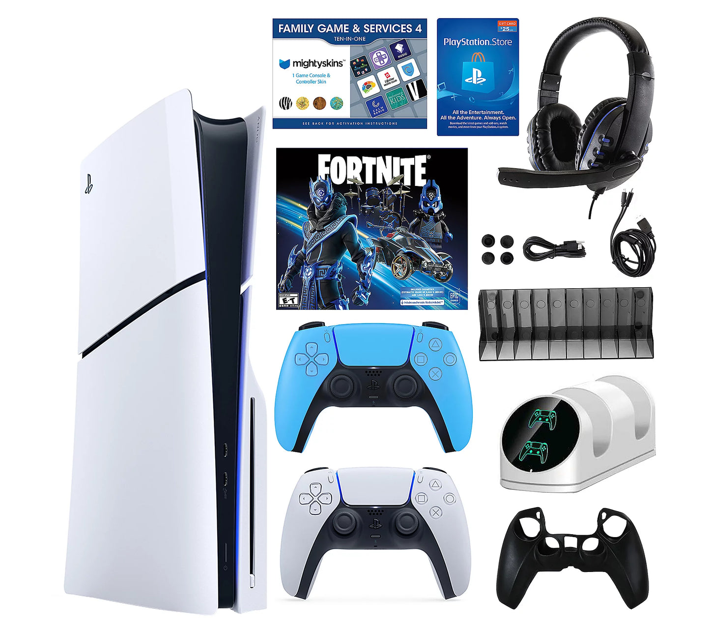 Clearance Sale PS5 Slim 1TB Disc or Digital Console with Fortnite Accs & 2 Controllers
