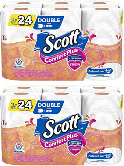 Scott ComfortPlus Toilet Paper, 12 Double Rolls, 231 Sheets per Roll, Septic-Safe, 1-Ply Toilet Tissue