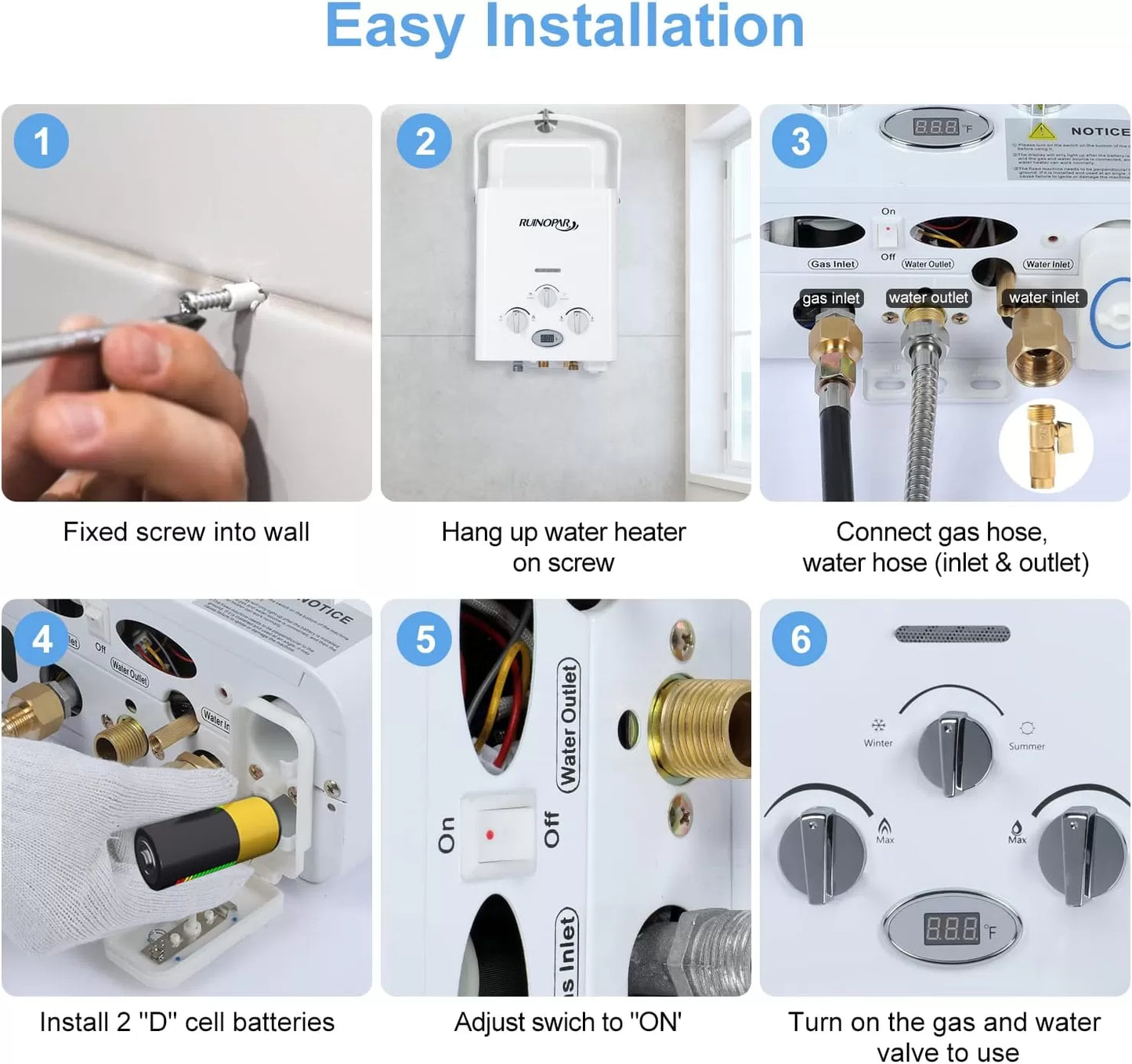 Portable Water Heater Propane Tankless - 6L 1.58GPM RV on demand Hot Gas Outdoor Digital Display Water Heater for Camping ,Boat,Cabins