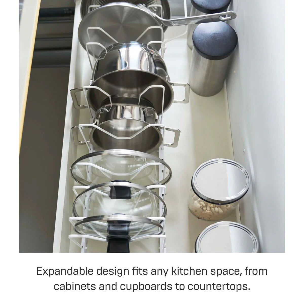 Yamazaki Home Adjustable Pot Lid Organizer, Steel - L 7.87 x W 17.72 x H 6.89 inches