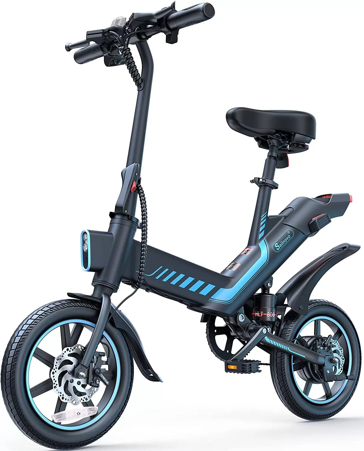 Sailnovo Electric Bike, Electric Bicycle with 18.5mph Electric Bikes for Adults Teens E Bike with Pedals, 14" Waterproof Folding Mini Bikes with Dual Disc Brakes