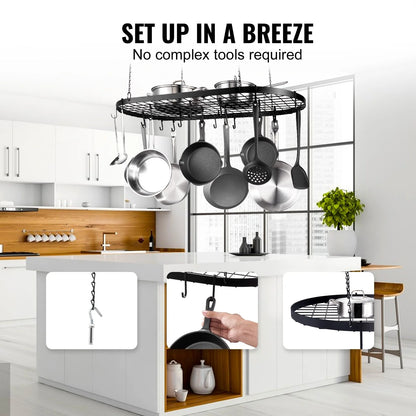 Hanging Pot Rack, Hanging Pot Rack Ceiling Mount, Ceiling Pot Rack with S Hooks, 80 lbs Loading Weight, Ideal for Home