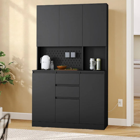 74" Freestanding Kitchen Pantry Cabinet w/Drawers, Storage Microwave - W43.66*D15.74*H74.00