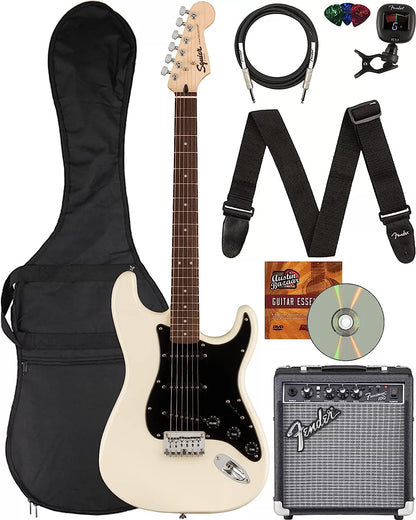 Fender Squier Stratocaster - Sunburst Bundle with Frontman 10G Amp, Gig Bag, Instrument Cable, Tuner, Strap, Picks, Fender Play Online Lessons, Instructional Book, and Austin Bazaar Instructional DVD