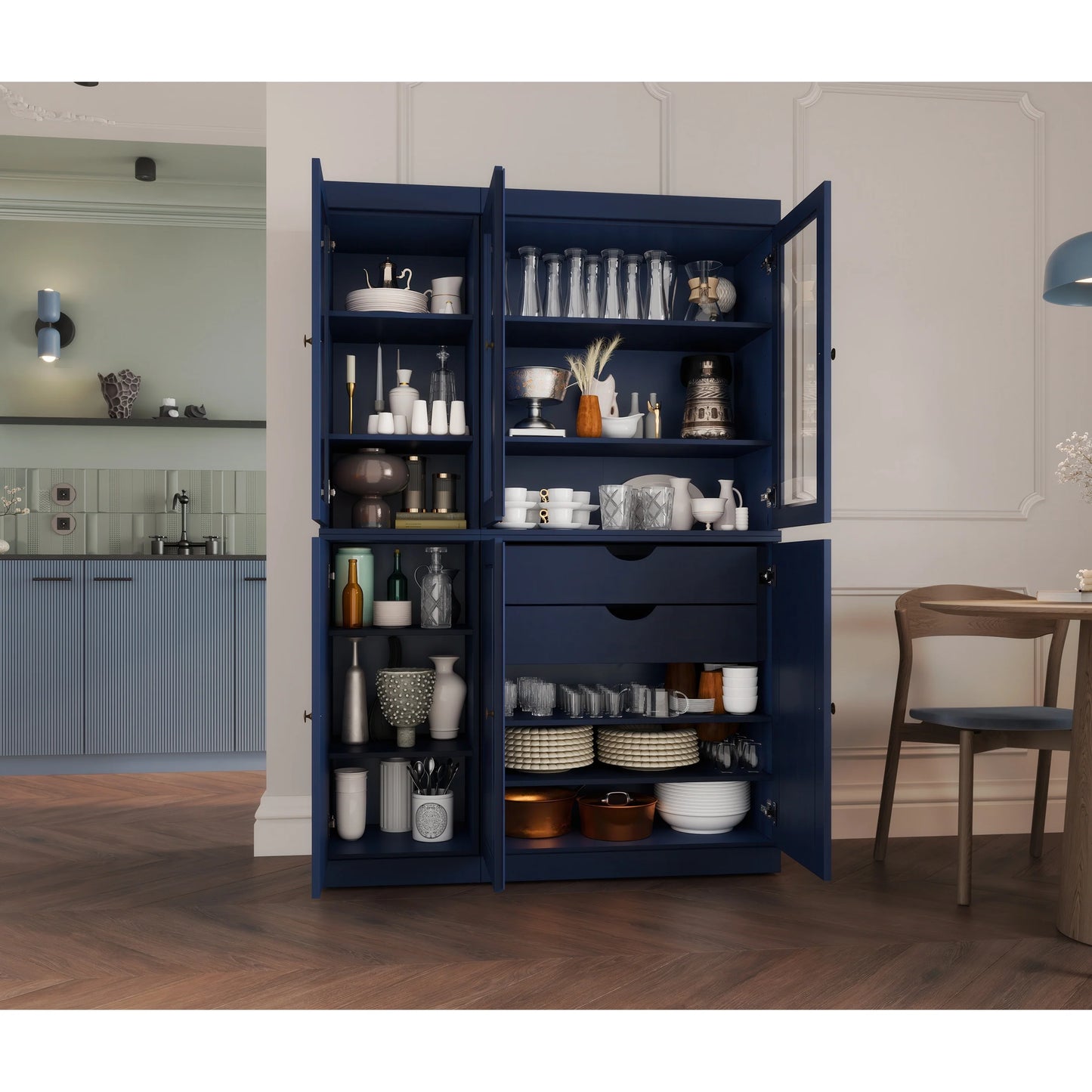 Palace Imports 100% Solid Wood China Pantry with Glass or Solid Wood Doors and 2-Drawers - 48.5" x 71.5"