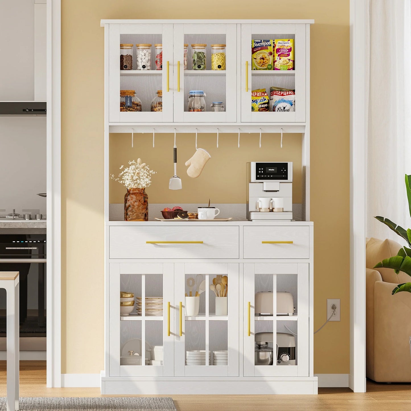 Moasis 71'' Kitchen Pantry Storage Cabinet Microwave Stand Hutch Cabinet with Power Outlet