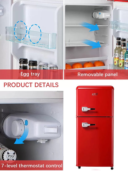 KRIB BLING Mini Fridge with Freezer on Top, 3.5 Cu.Ft Compact Refrigerator with 7 Levels Adjustable Thermostat, Small Fridge for Dorm, Office, RV Camping, Silver