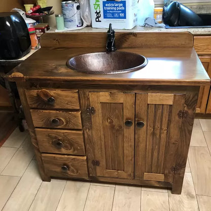 Rustic Farmhouse Vanity - Copper Sink - 42" - BLUE🔥Free shipping🔥