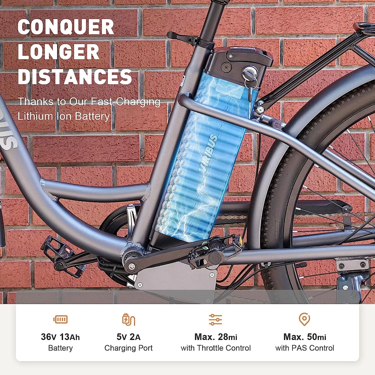 Viribus Electric Bike, Electric Cruiser Bike Adults Women, 25mph 40+ Mile Range 26" City Ebike E Bike with Basket, Electric Bike 350W Shimano 7 Speed Front Suspension for Women Lady, Electric Bicycle
