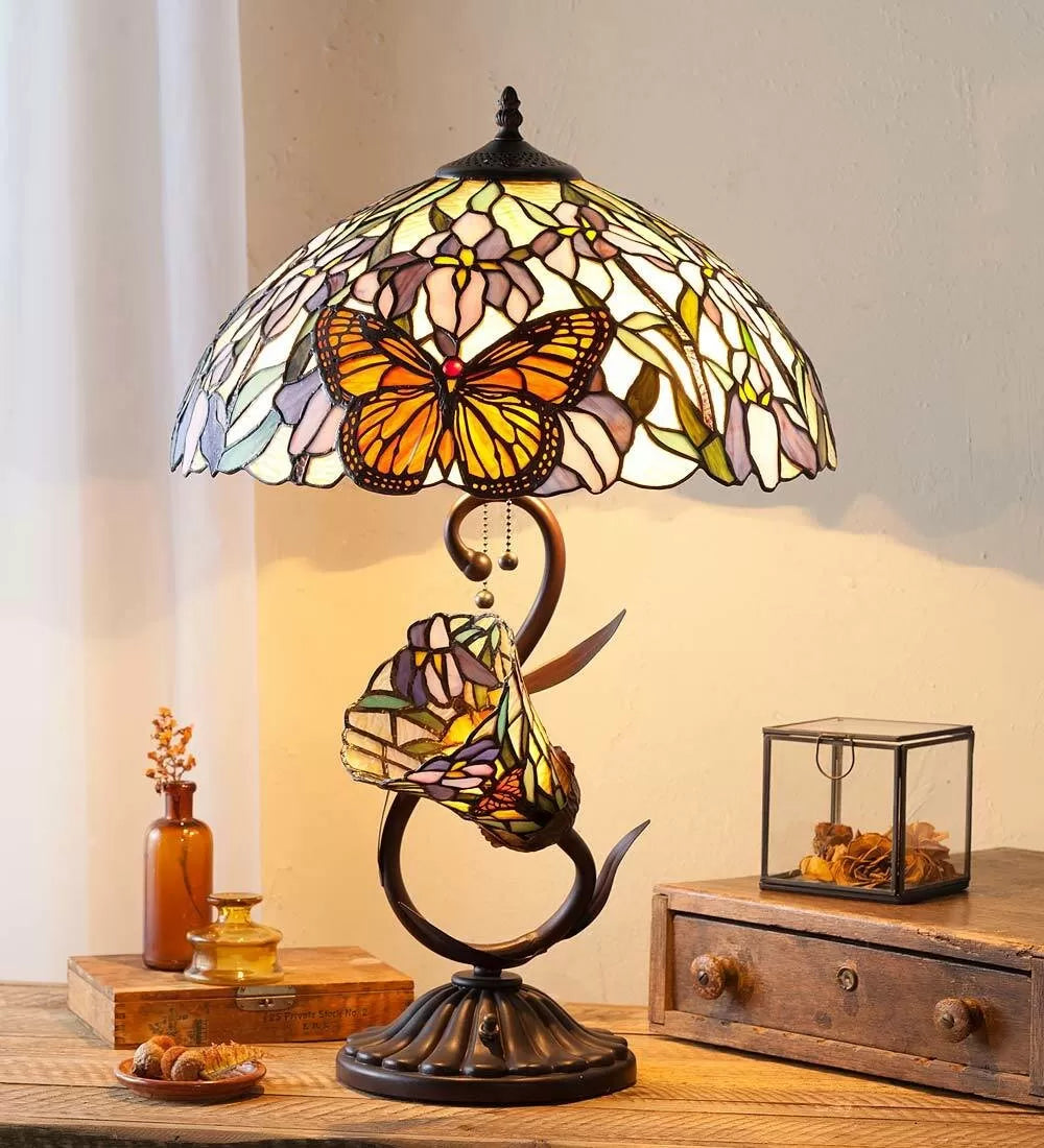 Stained Glass Butterfly 25" Table Lamp