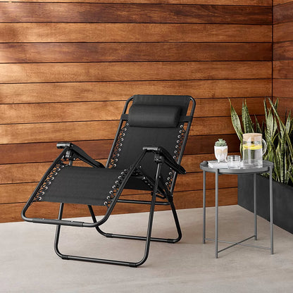 Adjustable Zero Gravity Folding Reclining Lounge Chair with Pillow, Black