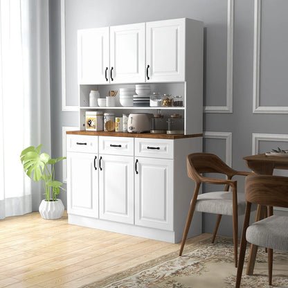 HOMCOM 71" Kitchen Pantry, Freestanding Buffet with Hutch, Farmhouse Microwave Cabinet with Countertop and Adjustable Shelves