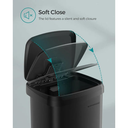 SONGMICS Kitchen Trash Can, 13-Gallon Stainless Steel Garbage Can, with Stay-Open Lid and Step-on Pedal, Soft Closure