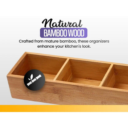 YBM HOME Bamboo 4 Compartment Organizer Tray for Drawers - 4 Compartment