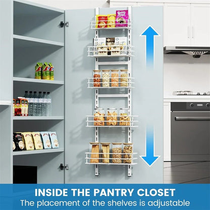 Adjustable 5-Tier Over the Door Pantry Organizer - 4.72"D x 11.81"W x 49.21"H