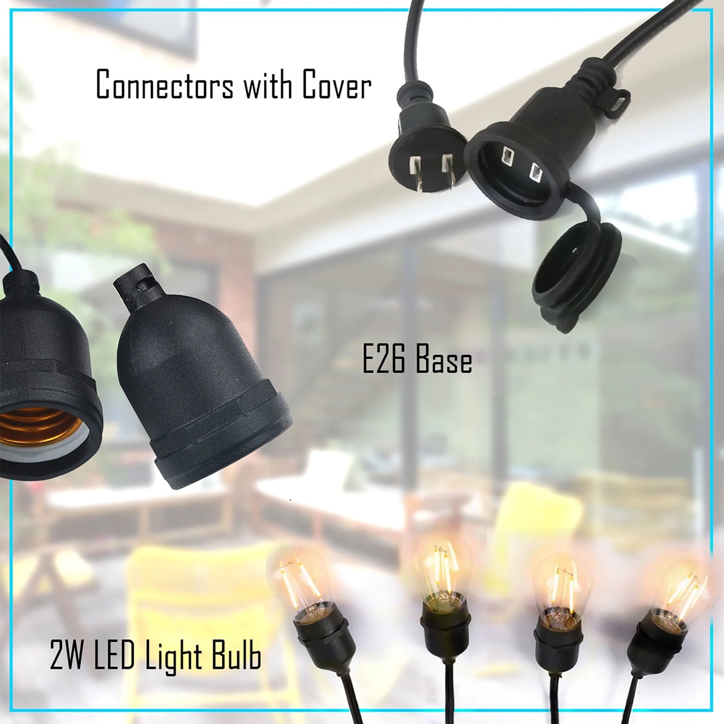 48FT Outdoor String Lights Commercial Grade Waterproof Lights