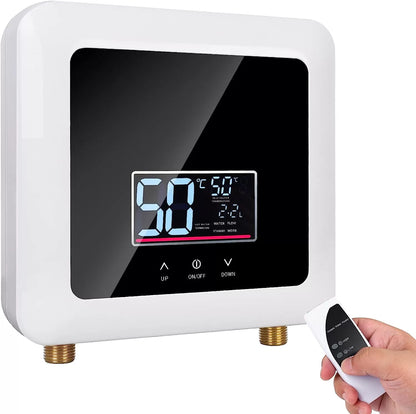 Tankless Water Heater Electric 5500W 110V,Constant Temperature Instant Hot Water Heater with Remote Control Digital Display RV water heater for Home Kitchen Indoor(White)(Can't Use Socket)