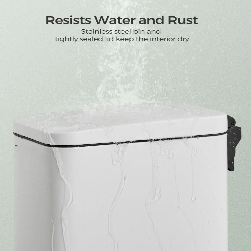 Stainless Steel Slim Bathroom Trash Can with Soft-Close Lid and Plastic Removable Inner Bucket