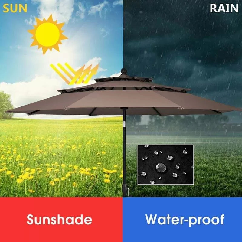10ft 3 Tier Auto-tilt Patio Market Umbrella with Double Vented