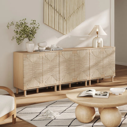 Nathan James Beacon Wood Accent Cabinet with Seagrass Doors and Adjustable Shelf