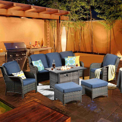 Ovios Patio 6-Piece Conversation Set with 42'' Rectangle Propane Fire Pit Table Kenard