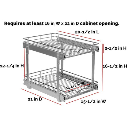 Hold N’ Storage Pull Out Cabinet Organizer 2 Tier – Heavy Duty Metal with Lifetime Limited Warranty - Anti Rust Chrome Finish