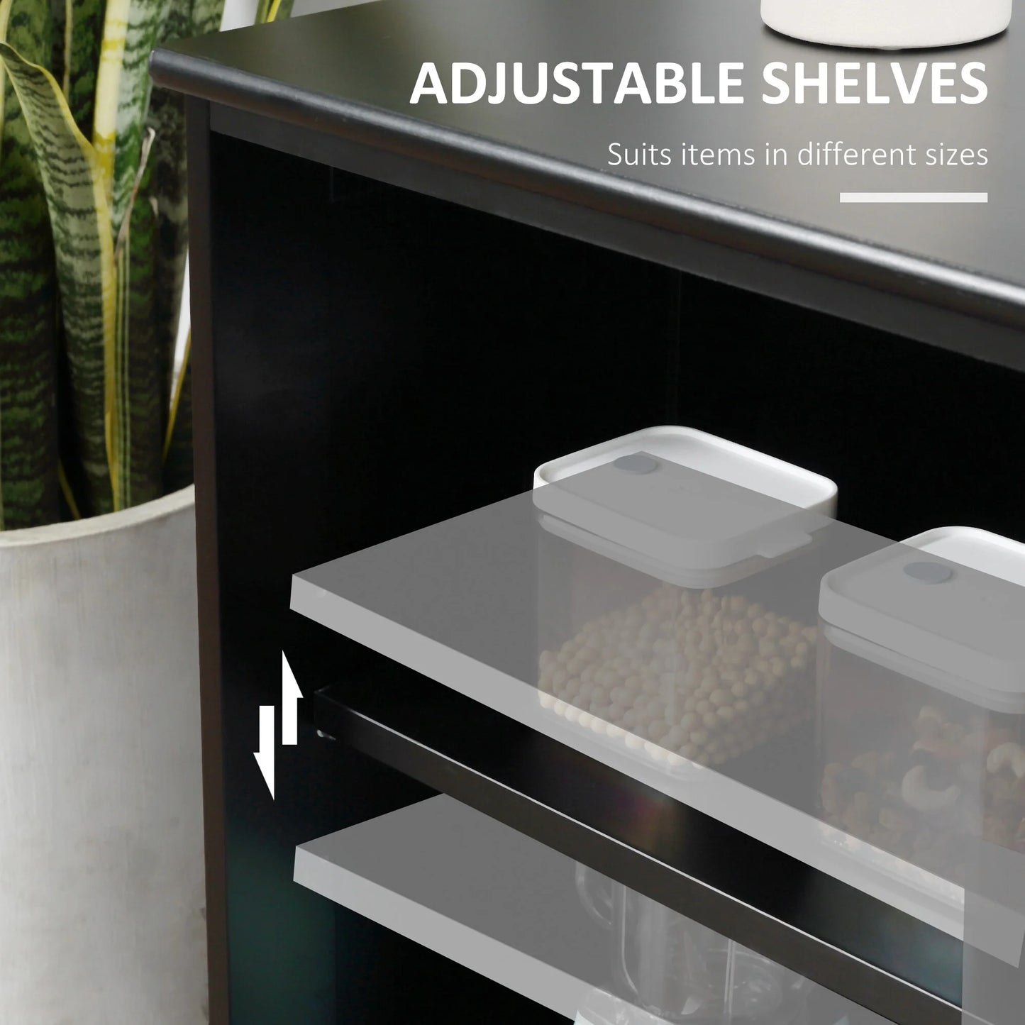 HOMCOM Modern Kitchen Sideboard, Stackable Storage Cabinet, Sliding Glass Door Console, Cupboard Serving Buffet for Kitchen