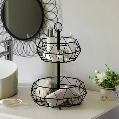 2 Tier Free Standing Countertop Fruit Basket for Kitchen, Detachable Carbon Steel Stable Fruit Storage Organizer