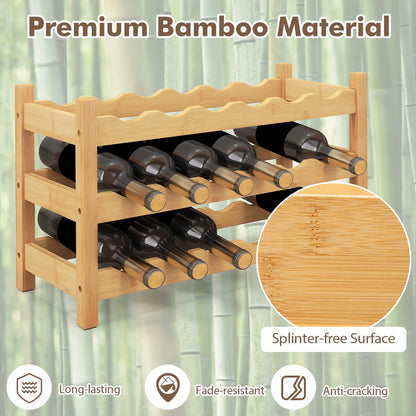 Gymax 3 Tier 18 Bottle Wine Storage Cabinet Shelf Bamboo Wine Rack for